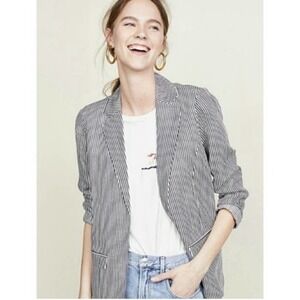 Cupcakes and Cashmere Linen Blend Boyfriend Blazer Dove Striped Oversized Medium